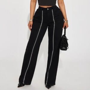 Black Pants with Exposed Silver Zipper Detail